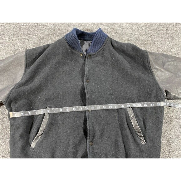 VINTAGE A&W Jacket Mens 2XL XXL Black Bomber Snap Button Up Leather Varsity Coat - Picture 3 of 12